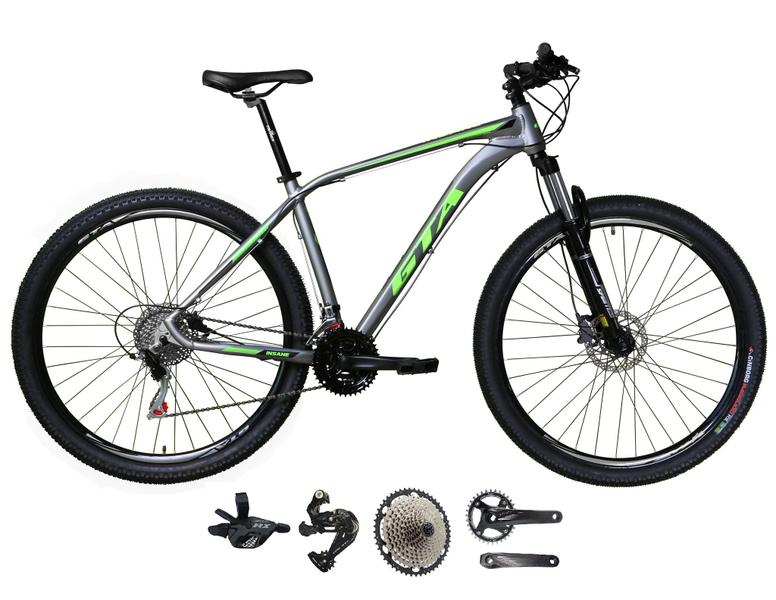 Imagem de Bicicleta Aro 29 Gta Insane 12v Garfo com Trava K7 11/50 Freios Hidráulicos Kit 1x12 - Cinza/Verde