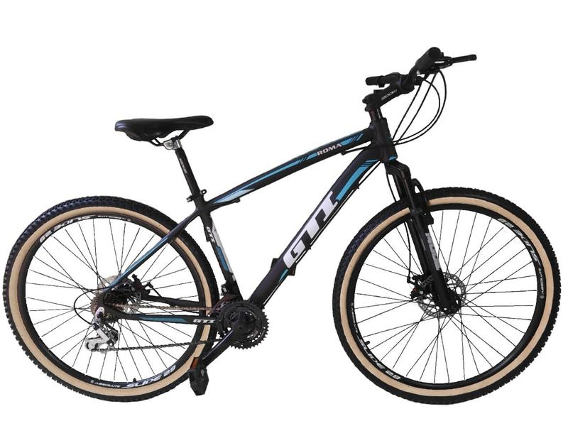 Imagem de Bicicleta Aro 29 Gti Roma Alumínio 21v Freio a Disco Garfo Suspensão com Pneu Faixa Bege - Preto/Azul