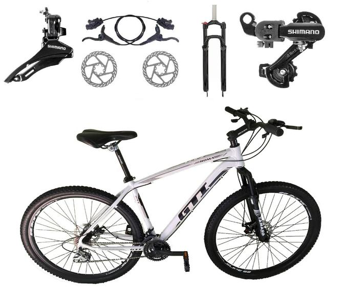 Imagem de Bicicleta Aro 29 GTI Roma Shimano 24v K7 Freio a Disco Hidráulico Garfo Com Trava - Branco