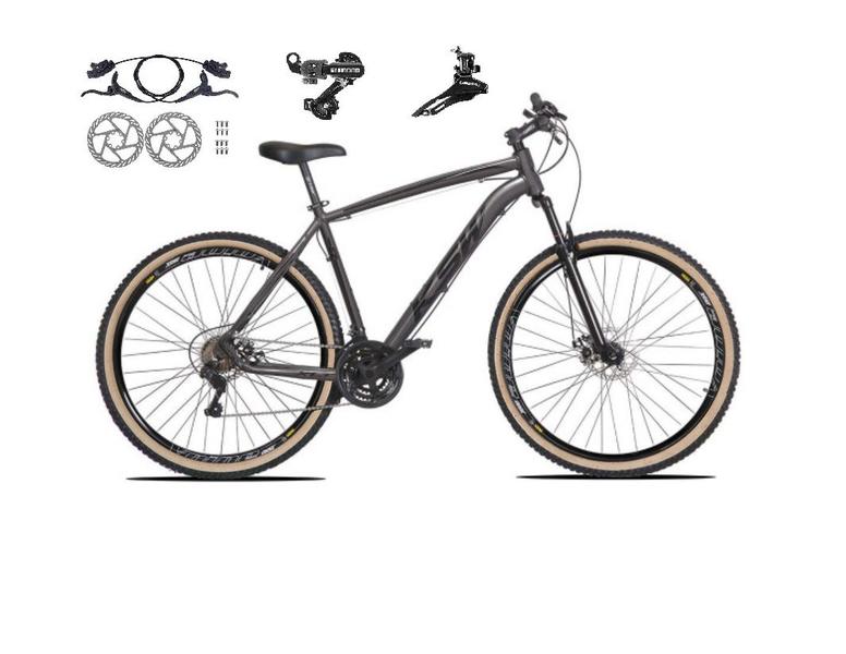 Imagem de Bicicleta aro 29 Ksw Xlt 24v Câmbios Shimano Freios Hidráulicos Garfo com Suspensão Pneu Faixa Bege - Grafite