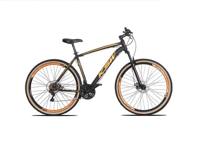 Imagem de Bicicleta Aro 29 Ksw Xlt 24v Freio a Disco Garfo Com Suspensão Mtb 29 Alumínio Pneu com Faixa Bege - Preto/Laranja