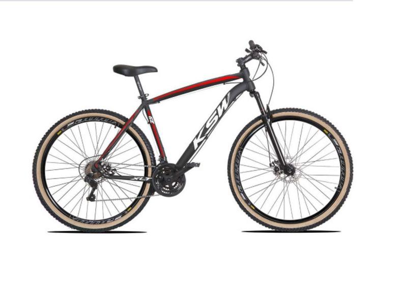 Imagem de Bicicleta Aro 29 Ksw Xlt 24v Freio a Disco Garfo Com Suspensão Mtb 29 Alumínio Pneu com Faixa Bege - Preto/Vermelho/Branco