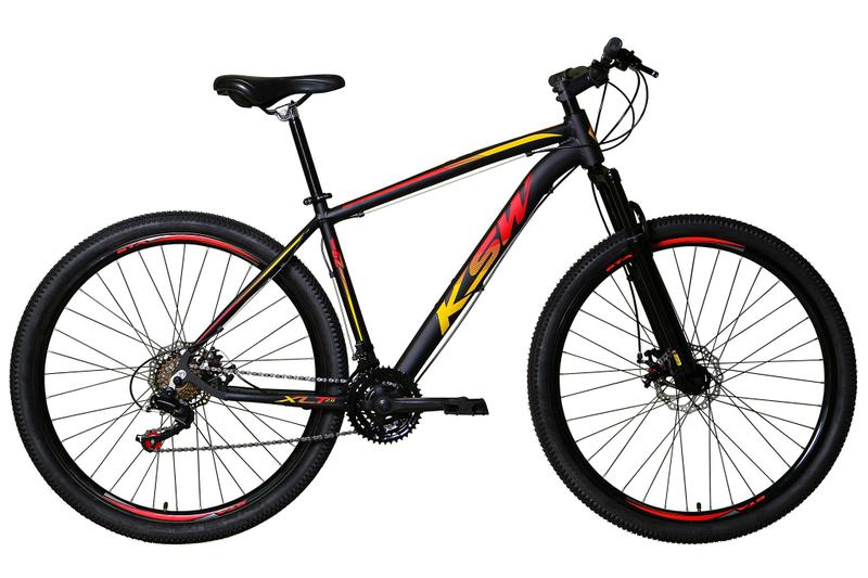 Imagem de Bicicleta Aro 29 Ksw Xlt 24v Freio A Disco Suspensão Mountain Bike Alumínio - Preto/Vermelho/Amarelo