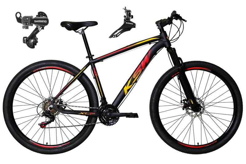 Imagem de Bicicleta Aro 29 Ksw Xlt Alumínio 24v Câmbios Shimano Garfo Suspensão - Preto/Vermelho/Amarelo