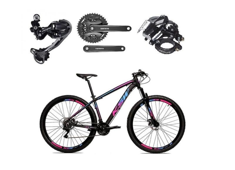 Imagem de Bicicleta Aro 29 Ksw Xlt Alumínio Câmbio Traseiro Shimano Deore e Altus 27v Freio Hidráulico Garfo Com Trava - Preto/Pink/Azul - 17