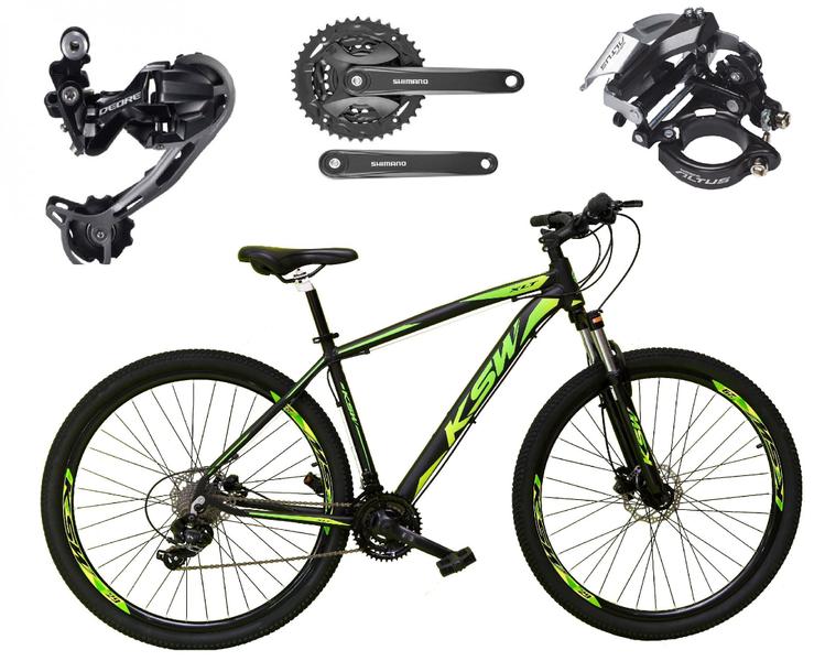 Imagem de Bicicleta Aro 29 Ksw Xlt Alumínio Câmbio Traseiro Shimano Deore e Altus 27v Freio Hidráulico Garfo Com Trava - Preto/Verde - 19