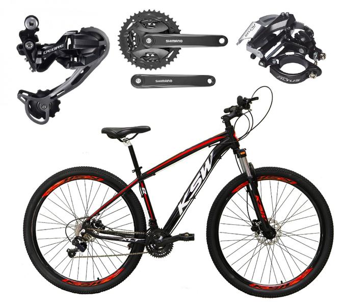 Imagem de Bicicleta Aro 29 Ksw Xlt Alumínio Câmbio Traseiro Shimano Deore e Altus 27v Freio Hidráulico Garfo Com Trava - Preto/Vermelho/Branco - 17