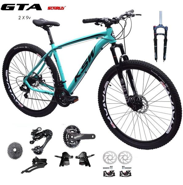 Imagem de Bicicleta Aro 29 KSW XLT Kit 2x9 Gta Sunrun Freio Disco K7 11/36 Pedivela 24/38d Garfo com Trava -  Azul