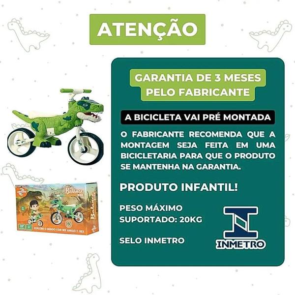 Imagem de Bicicleta Balance Bike Dino T-rex Aro 12 - Unitoys Cor Verde