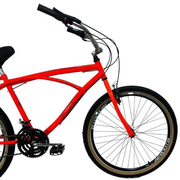 Imagem de Bicicleta Beach Caiçara 18 Marchas Aro 26 Masculina Laranja Neon