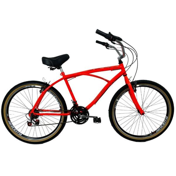 Imagem de Bicicleta Beach Caiçara 18 Marchas Aro 26 Masculina Laranja Neon