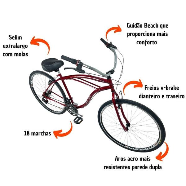 Imagem de Bicicleta Beach Caiçara Aro 29 Freio V-Brake Masculina Vermelho