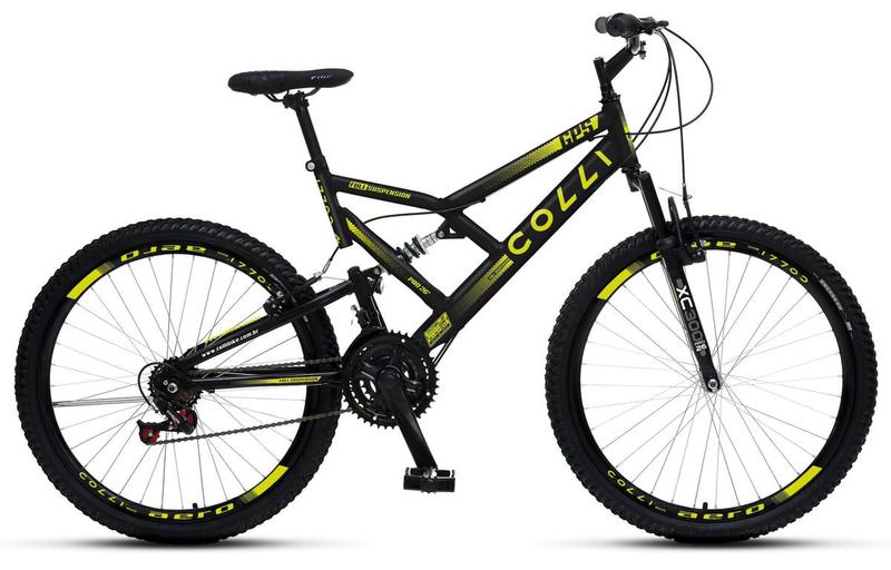 Imagem de Bicicleta colli gps aro 26 21 marchas dupla susp. full preto fosco/amarelo neon d