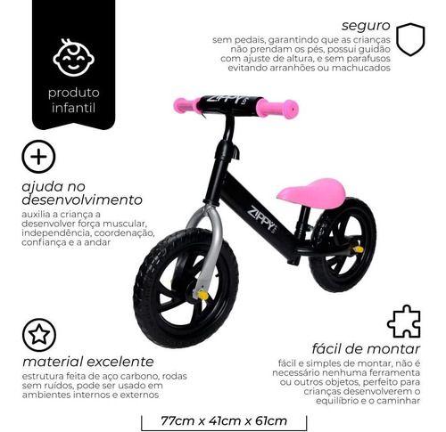 Imagem de Bicicleta De Equilíbrio Aro 12 Rosa/Preto Zippy Toys