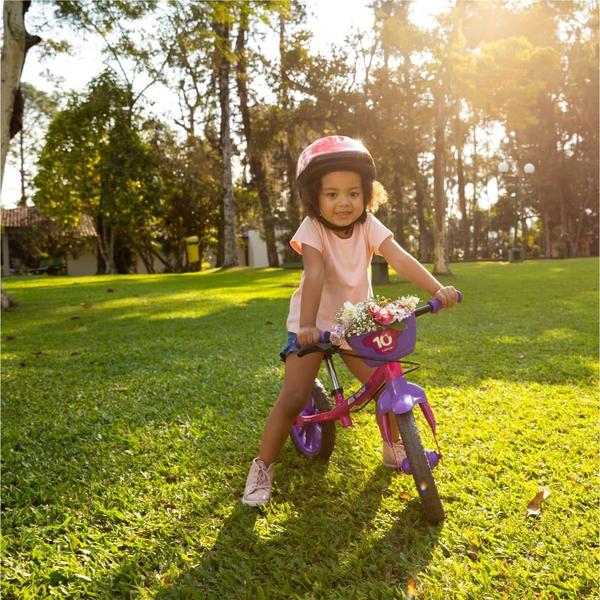 Imagem de Bicicleta De Equilíbrio Balance Feminina Nathor Aro 12 Rosa E Roxo + Capacete Rosa