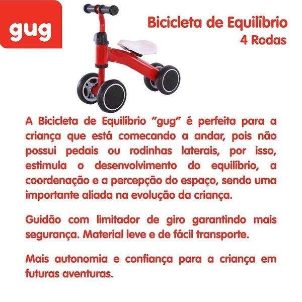 Imagem de Bicicleta De Equilíbrio Infantil 4 Rodas Vermelha Gug