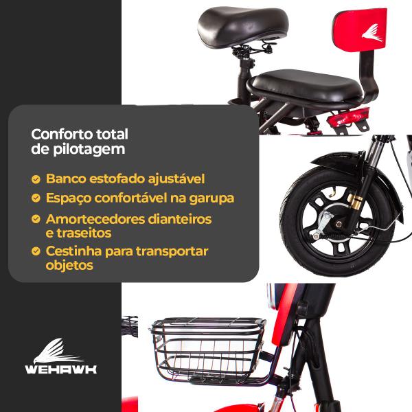 Imagem de Bicicleta Elétrica 500W Prime WeHawk Moto Elétrica sem CNH 48V 12Ah