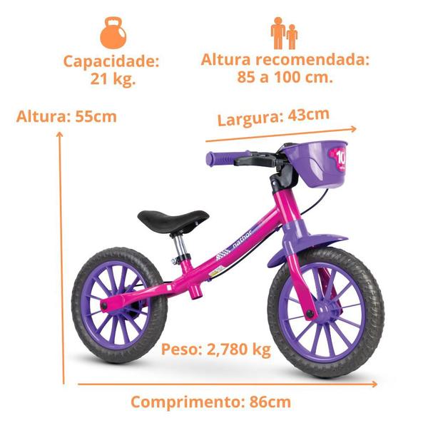 Imagem de Bicicleta Equilíbrio Balance Sem Pedal Aro 12 Menina Nathor