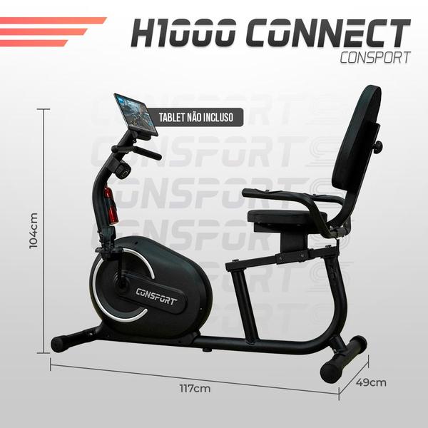 Imagem de Bicicleta Ergométrica Horizontal H1000 Conect Exercícios Academia Treino em Casa com Garrafa Consport Porta Celular E Tablet 