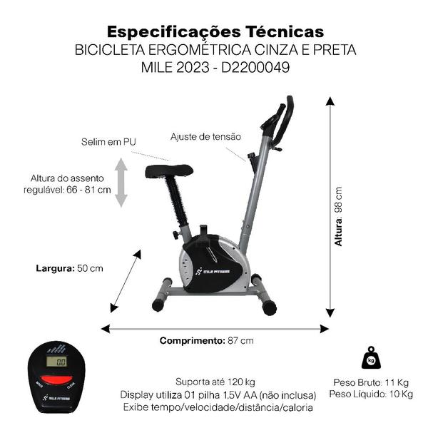 Imagem de Bicicleta Ergométrica Mile Fitness Residencial 21 velocidades Compacta Preta e Cinza Monitor com Funções