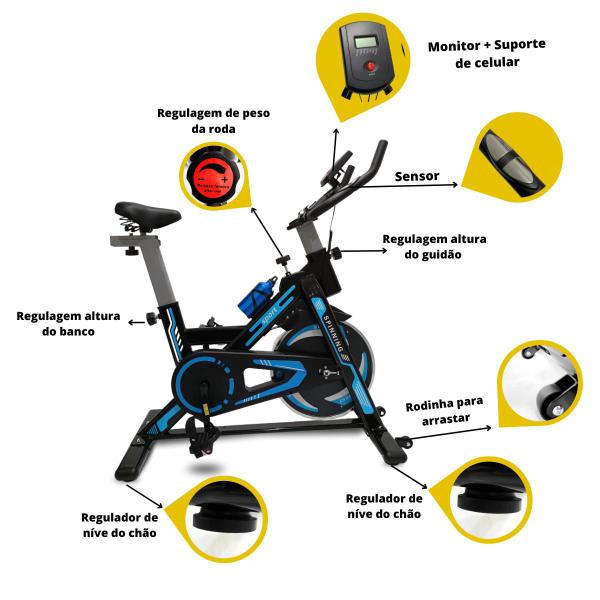 Imagem de Bicicleta Ergométrica Spinning Roda de Inercia 8kg até 120kg Mecânica Kxt KUB-618A