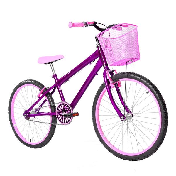 Imagem de Bicicleta Feminina Aro 24 Alumínio Colorido Garrafinha Fon Fon Retrovisor + Cadeirinha de Boneca