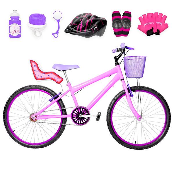 Imagem de Bicicleta Feminina Aro 24 Alumínio Colorido + Kit Premium