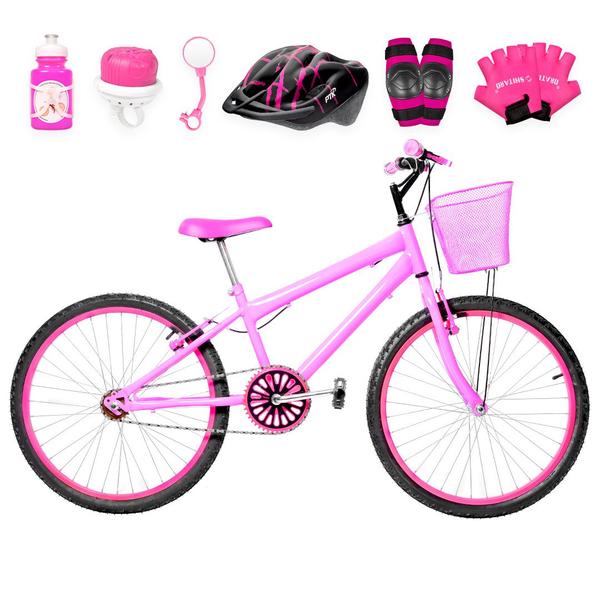 Imagem de Bicicleta Feminina Aro 24 Alumínio Colorido + Kit Proteção