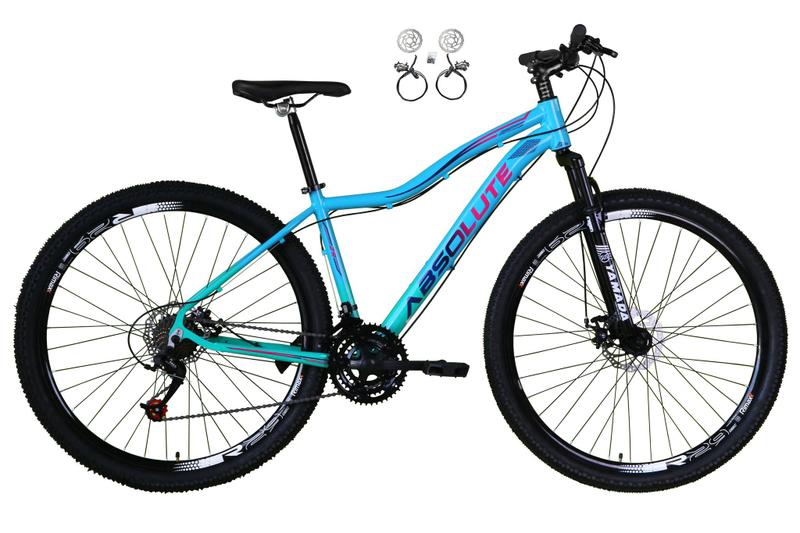 Imagem de Bicicleta Feminina Aro 29 Absolute Hera 21v Freio a Disco Hidráulico Alumínio Garfo Suspensão - Azul/Verde