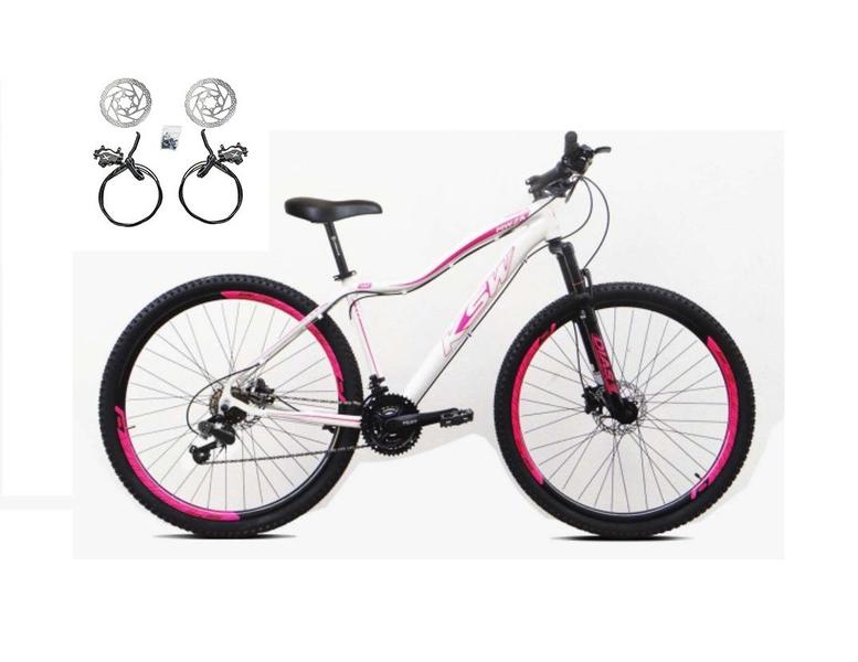 Imagem de Bicicleta Feminina Aro 29 Ksw Mwza 24v Freios a Disco Hidráulicos Garfo Suspensão - Branco/Rosa