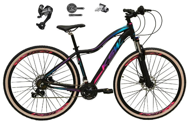 Imagem de Bicicleta Feminina Aro 29 Ksw Mwza 27v Câmbios Shimano Altus Freios Hidráulicos Garfo Com Trava Pneu Bege - Preto/Pink/Azul