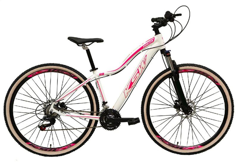 Imagem de Bicicleta Feminina Aro 29 Ksw Mwza Alumínio 24v Câmbios Shimano Garfo com Trava no Ombro - Branco/Rosa