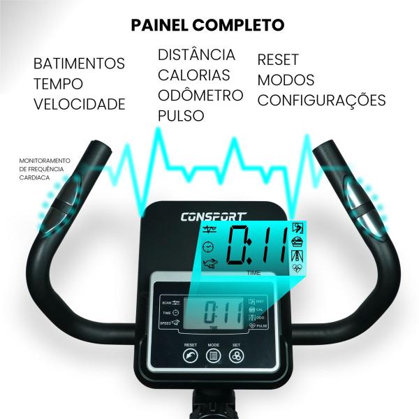 Imagem de Bicicleta Horizontal H-2000 Para Casa Academia Treino Funcional Fitness Com Garrafa Termica - Consport