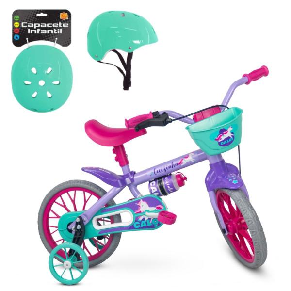 Imagem de Bicicleta Infantil Aro 12 Caloi Cecizinha Rodinhas Capacete