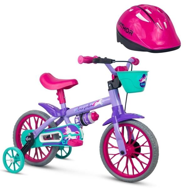 Imagem de Bicicleta Infantil Aro 12 Com Rodinhas Cecizinha E Capacete