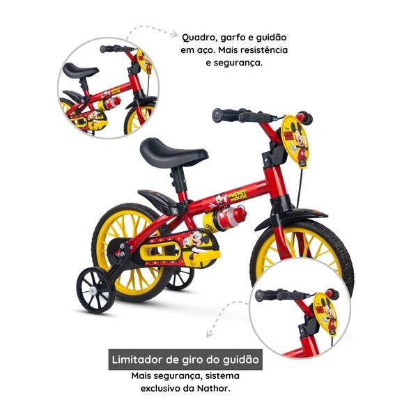 Imagem de Bicicleta Infantil Aro 12 com Rodinhas Mickey Mouse Vermelha - Nathor