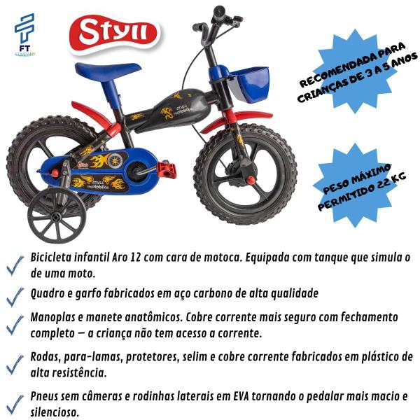 Imagem de Bicicleta Infantil Aro 12  com rodinhas Motobike Styll