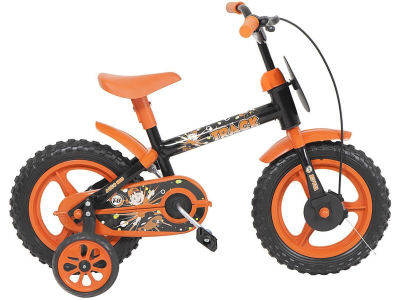 Imagem de Bicicleta Infantil Aro 12 Freio a Tambor Preto e Laranja com Rodinhas