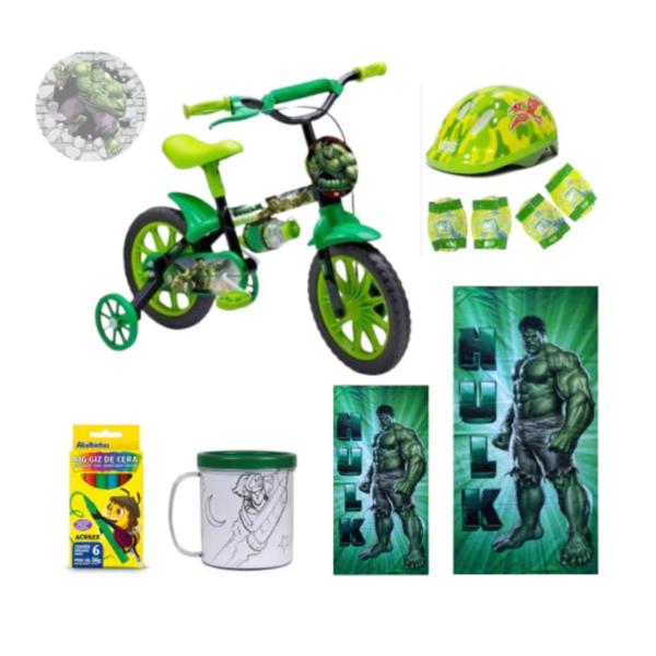 Imagem de Bicicleta Infantil Aro 12 Incrível Hulk 6 Itens