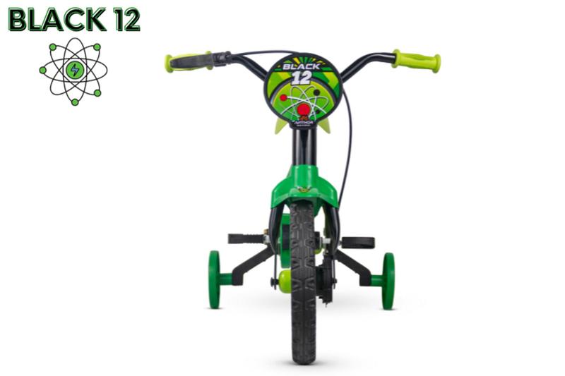 Imagem de Bicicleta Infantil Aro 12 Nathor Black 12 (SKU: 944_08)Preto e Verde com Rodinhas