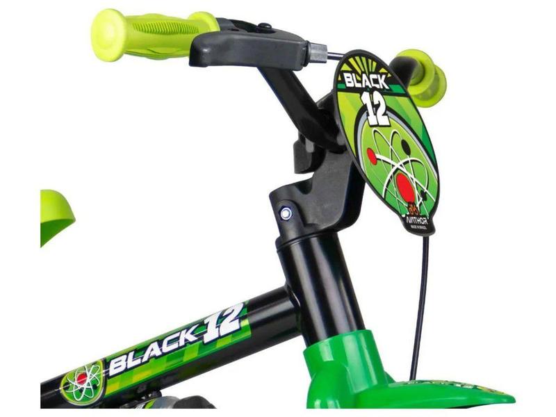 Imagem de Bicicleta Infantil Aro 12 Nathor Black  - Preta e Verde com Rodinhas