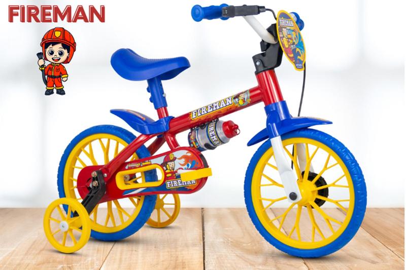 Imagem de Bicicleta Infantil Aro 12 Nathor Fireman (SKU: 39_04) Vermelho e Azul com Rodinhas 