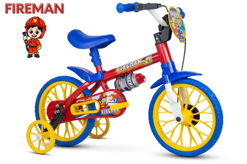 Imagem de Bicicleta Infantil Aro 12 Nathor Fireman (SKU: 39_05) Vermelho e Azul com Rodinhas 