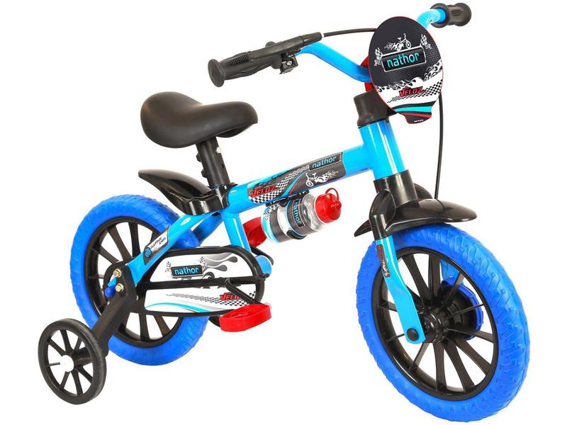 Imagem de Bicicleta Infantil Aro 12 Nathor Veloz - Preta e Azul com Rodinhas