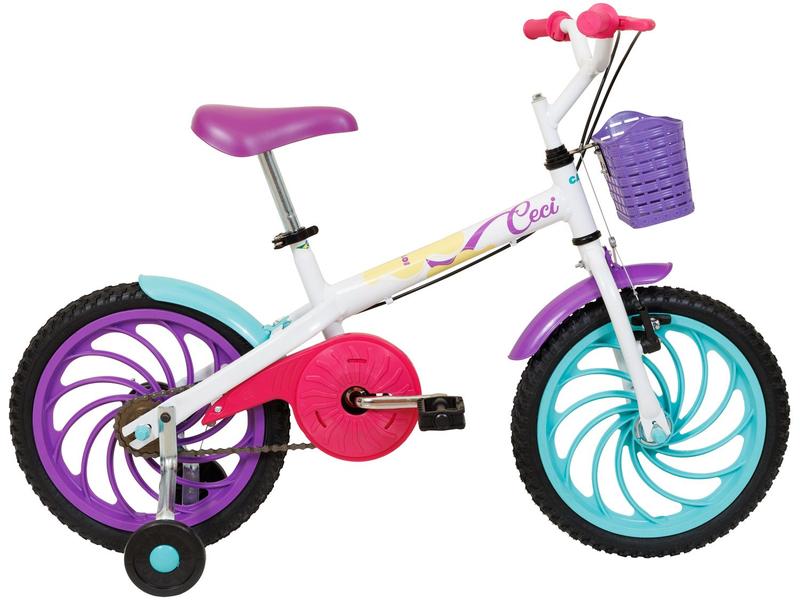 Bicicleta Infantil Aro 16" Caloi Ceci Branco e Rosa com Cestinha Freio V-Brake Bicicleta Infantil Aro 16" Caloi Ceci Branco e Rosa com Cestinha Freio V-Brake