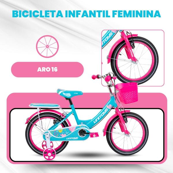 Imagem de Bicicleta infantil Aro 16 Love Tiffany Cesto e Rodinhas 