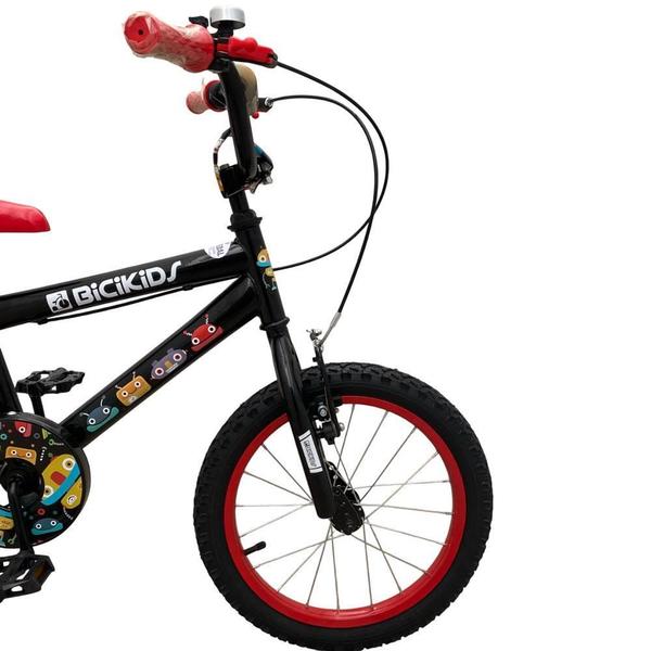 Imagem de Bicicleta Infantil Aro 16 Menino Bicikids Robo Resistente com Rodinhas Removíveis para Segurança e Diversão nas Aventuras