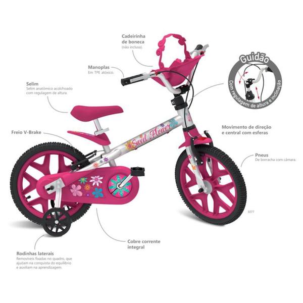 Imagem de Bicicleta Infantil aro 16 Sweet Flower Pro Bandeirante 3077