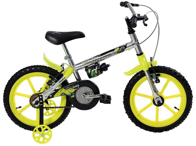 Imagem de Bicicleta Infantil Aro 16 TK3 Track Dino Neon Cromado com Rodinhas Freio V-Brake