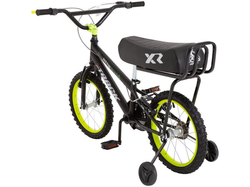 Imagem de Bicicleta Infantil Aro 16" TK3 Track Flip Fire Preta e Amarela com Banco de Mobilete e Rodinhas Freio V-Brake